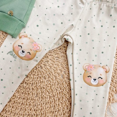 Conj. Casaco de Moletom Explorar a Natureza e Calça Legging Ursinha - Verde e Areia